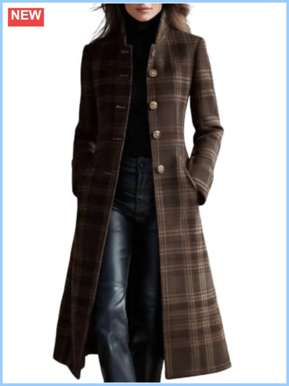 Women's Wool Blend Plaid Pea Coat Warm Winter Overcoat